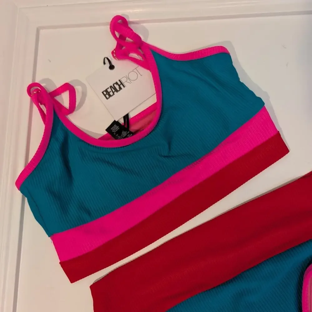Beach Riot Blue Pink Red Two-Piece One-Piece Style Swim Set - Picture 3 of 11
